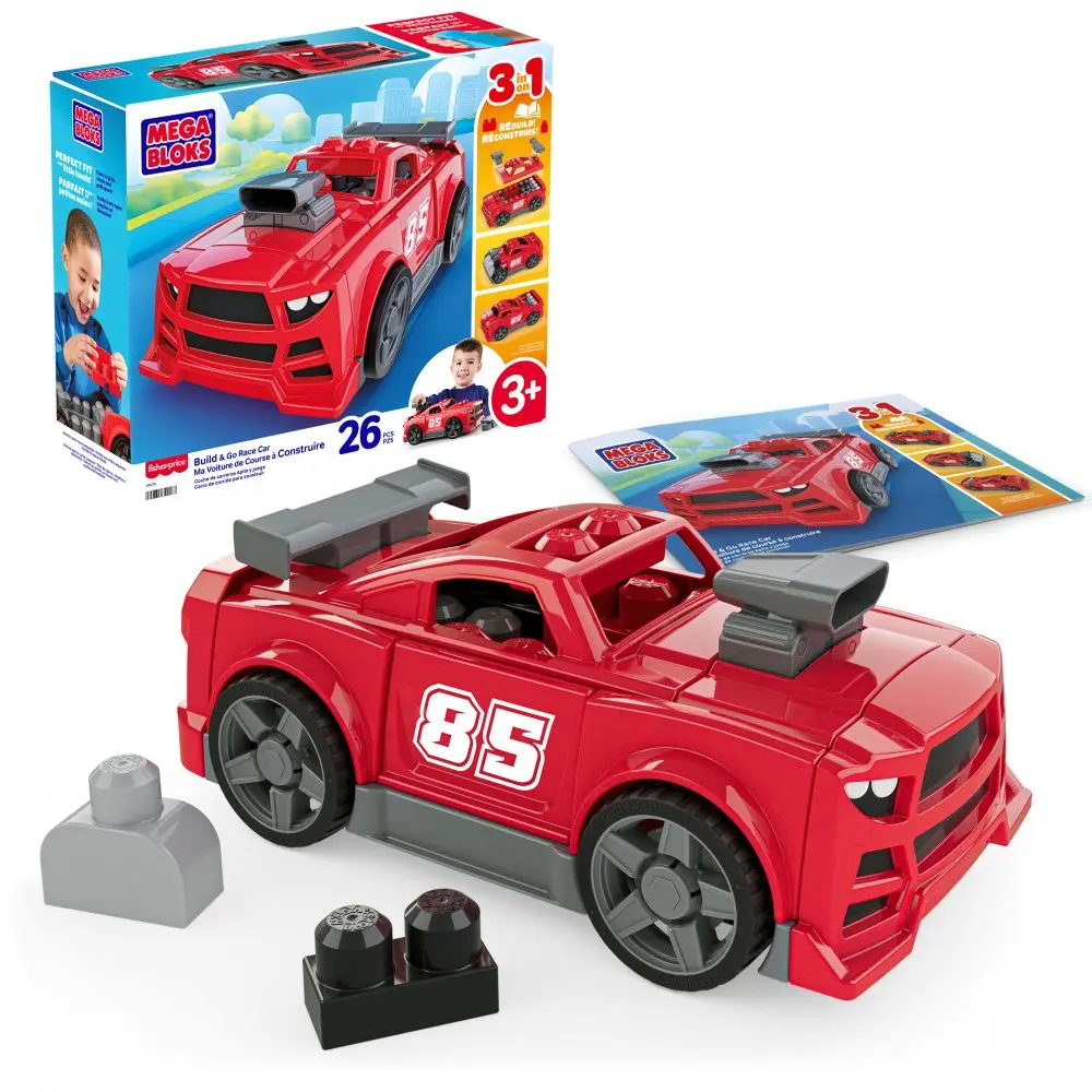 Mega Bloks Stavebnice závodní auto 3 v 1 JKG35