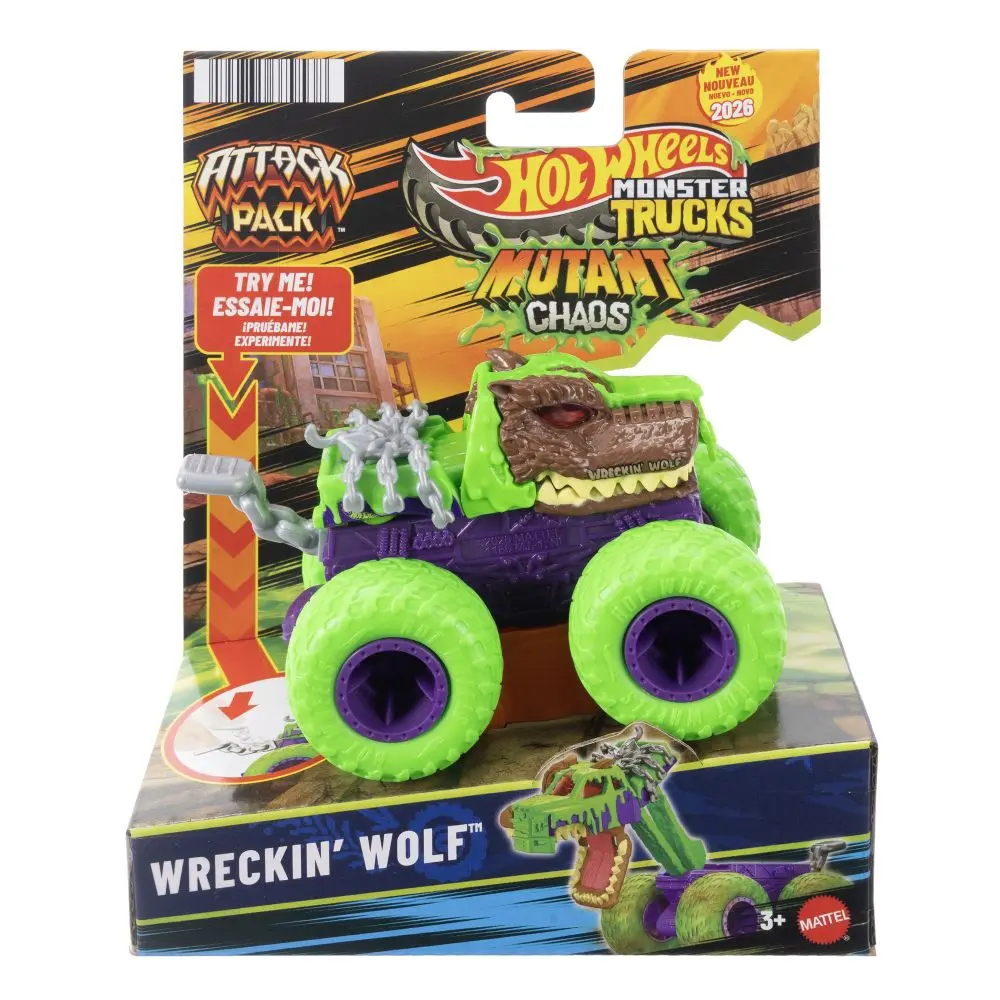 Mattel hot wheels® monster trucks attack pack wreckin wolf, jml00