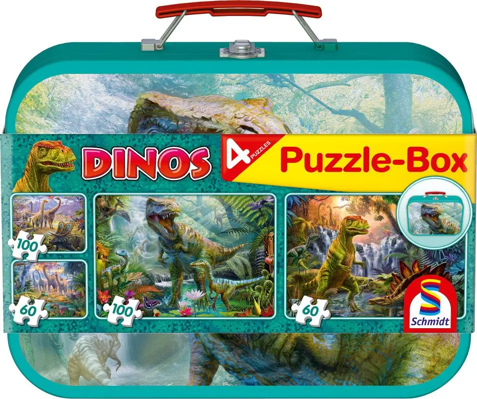 Schmidt puzzle KUFR Dinosauři 2x60 dílků + 2x100 dílků