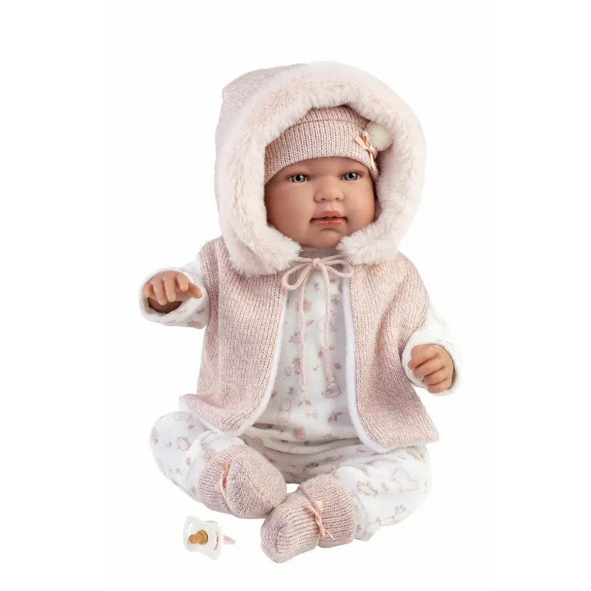 Llorens 84486 NEW BORN realistická panenka miminko se zvuky a měkkým látkovým tělem 44 cm