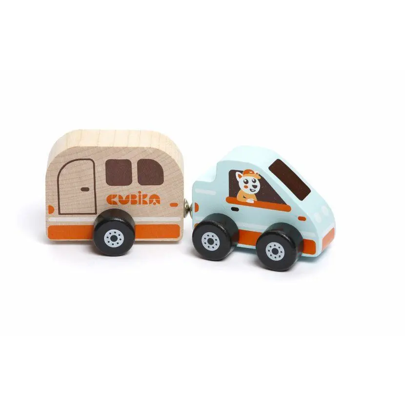 CUBIKA 15368 Auto s karavanem - dřevěná hračka s magnetem 2 díly