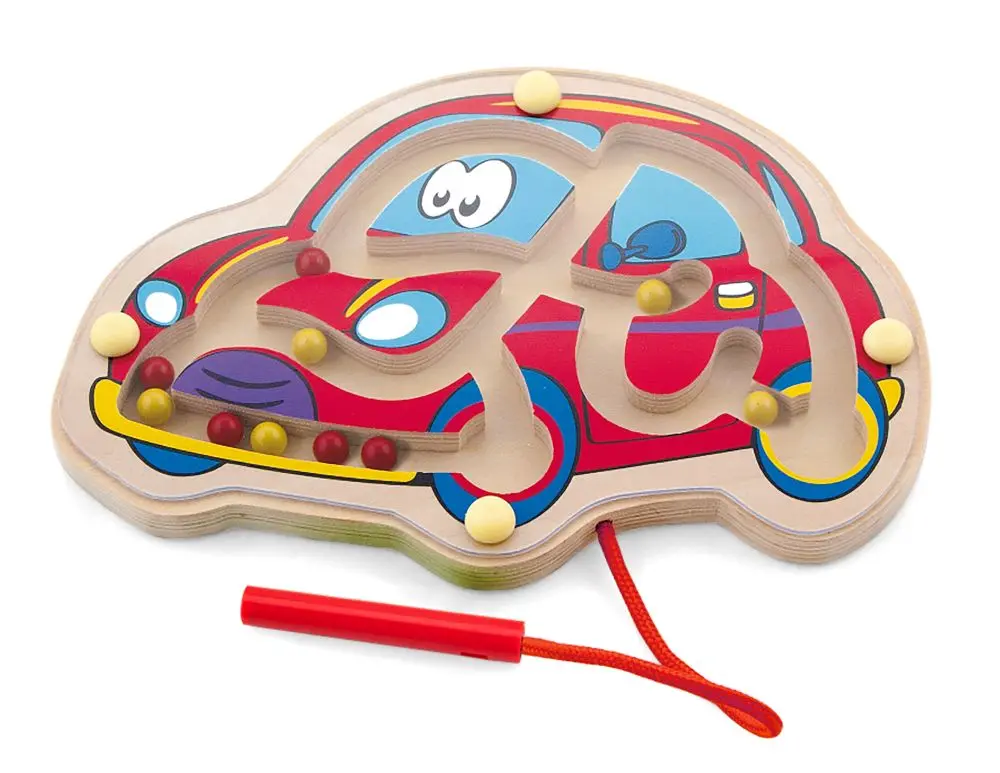 Dřevěné magnetické bludiště Viga 50163 Autíčko