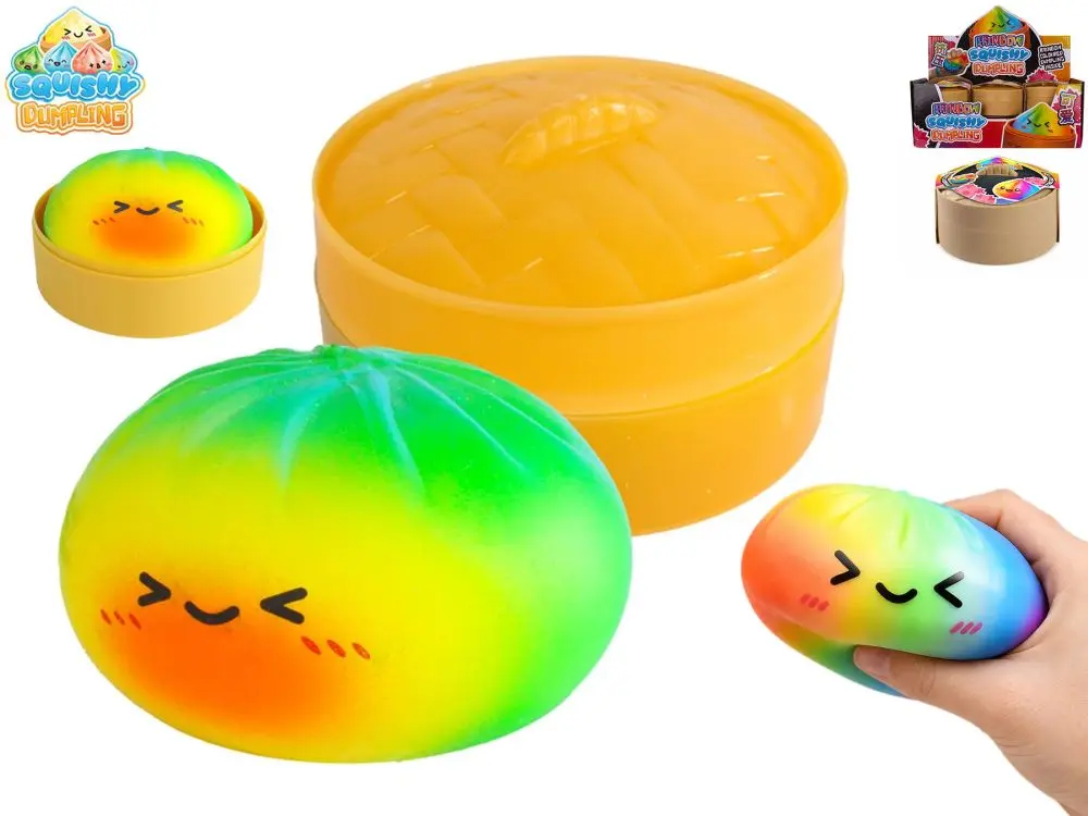 Mikro Squishy Dumpling knedlík pěnový 8,5cm duhový v košíku