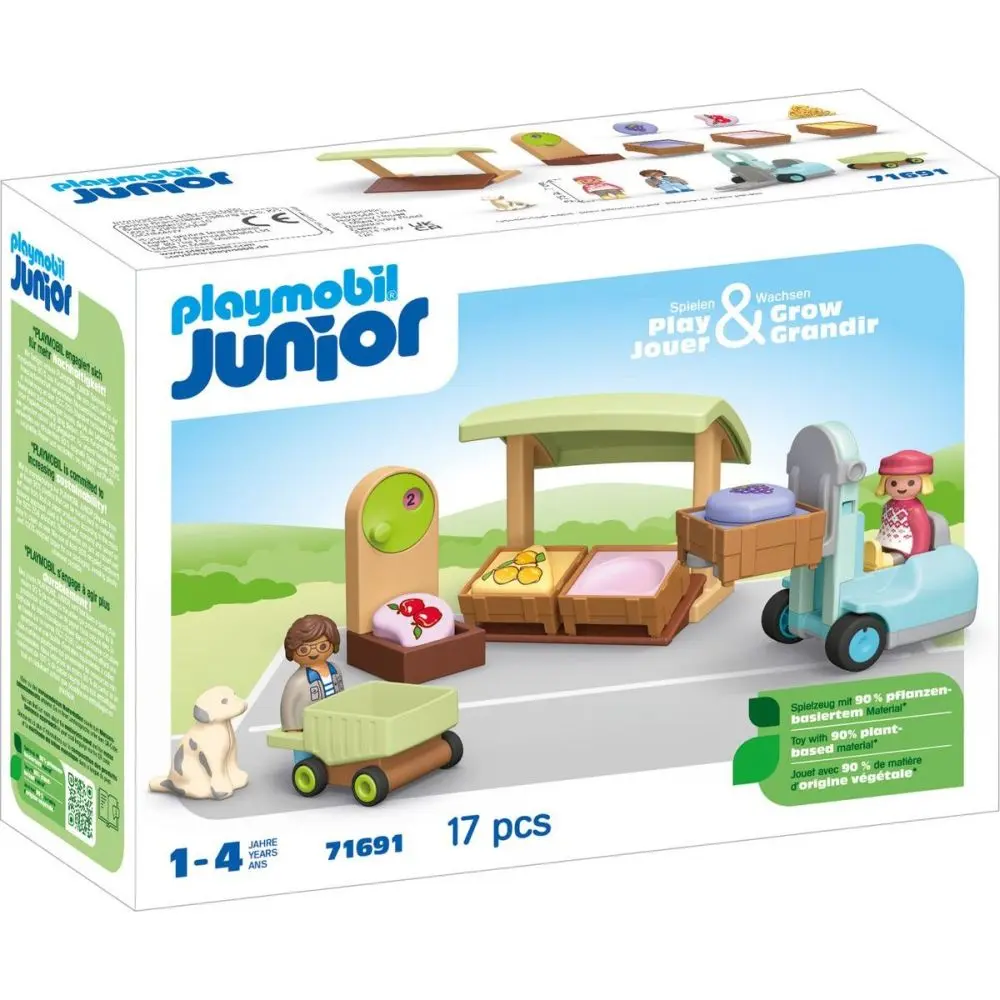 Playmobil 71691 junior: stánek s biopotravinami a vysokozdvižný vozík