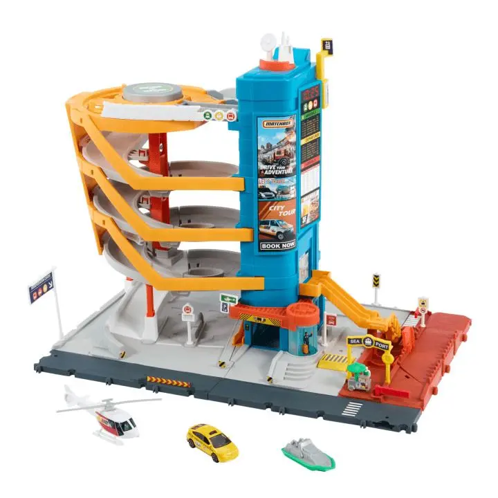 Mega Bloks Matchbox Action Drivers Transportní centrum s taxíkem, lodí a helikoptérou HXL47