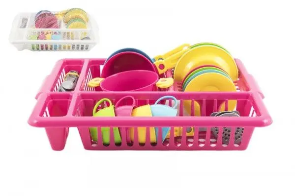 Teddies Sada nádobí s odkapávačem plast 35x28cm 2 barvy v síťce