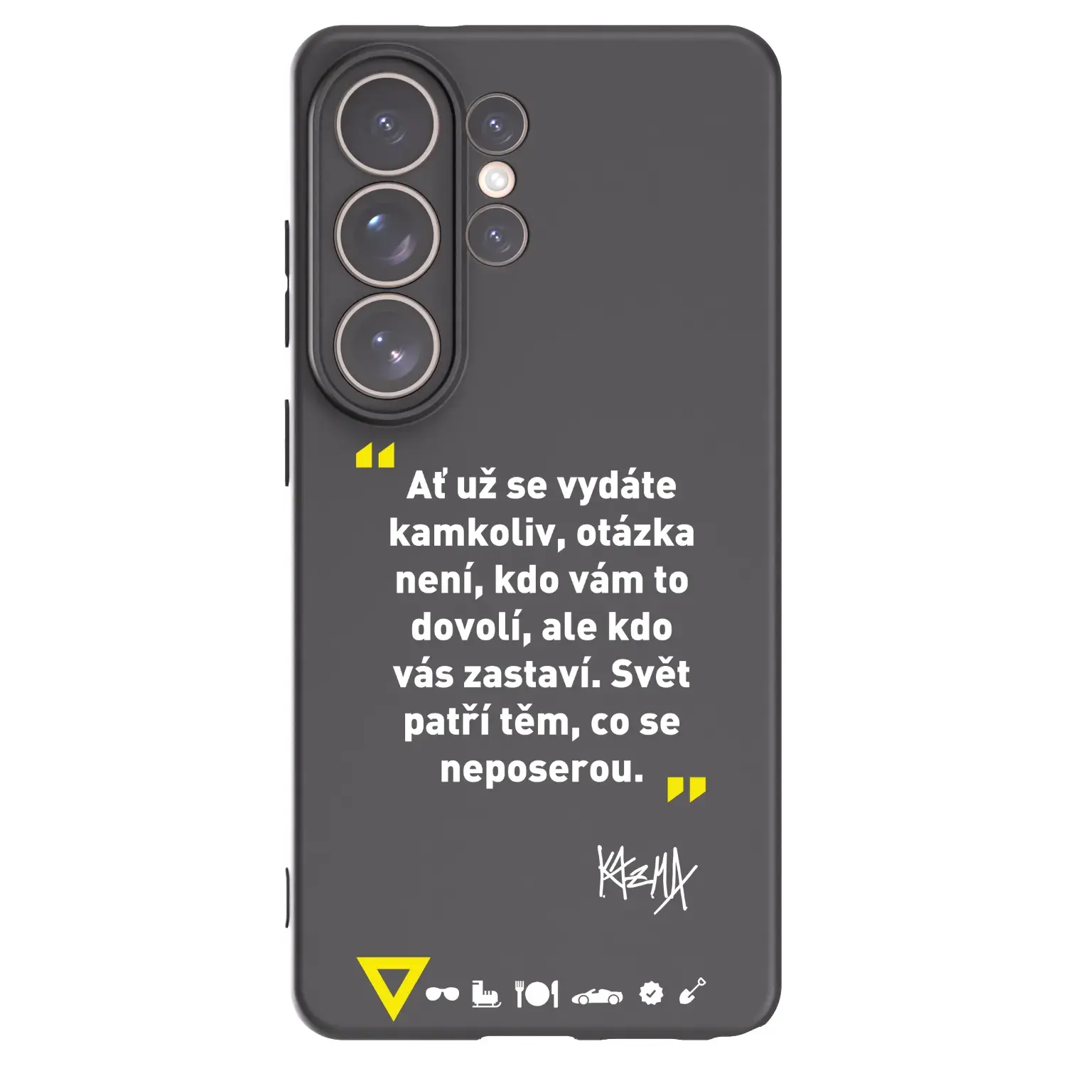 Silikonový černý obal pro Samsung Galaxy S26 Ultra - Kazma - SVĚT PATŘÍ TĚM, CO SE NEPOSEROU