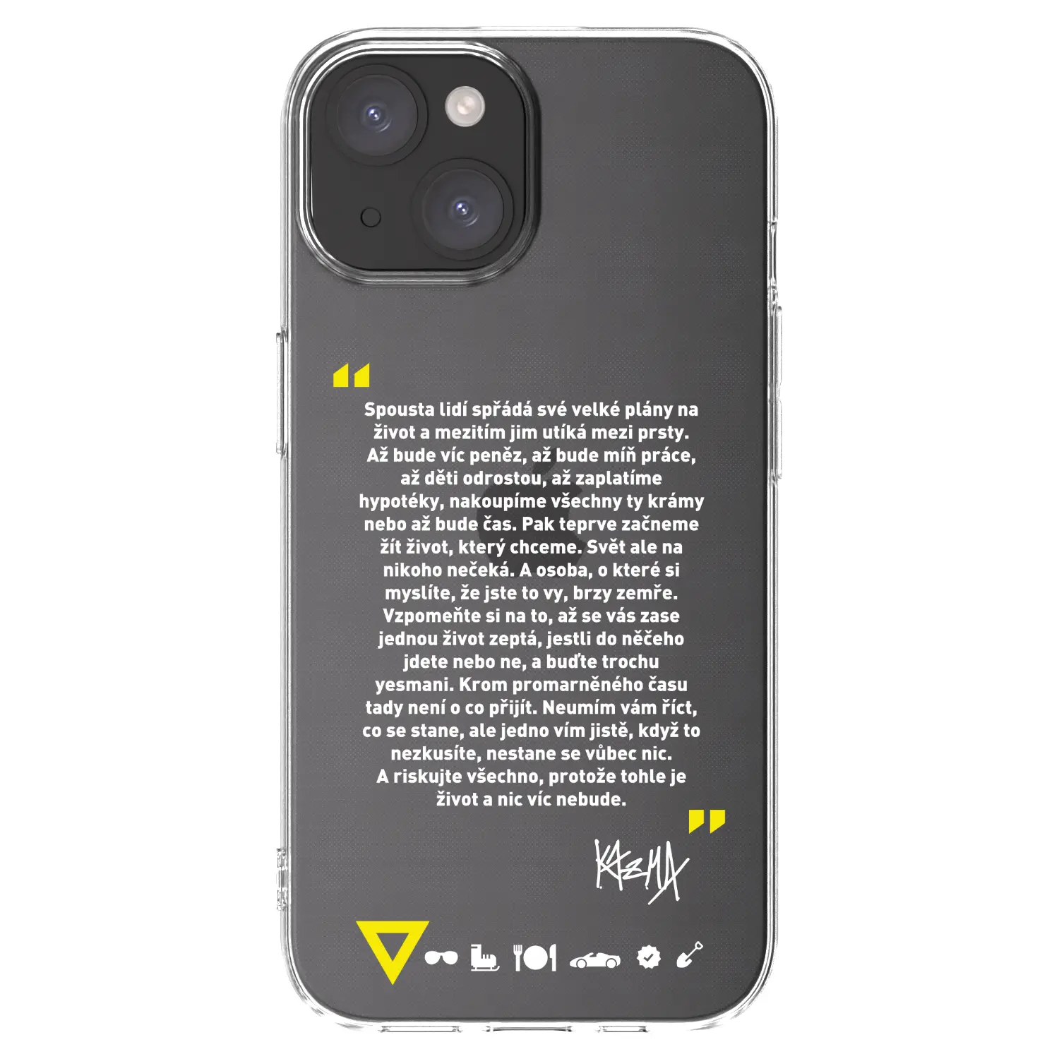Silikonový průhledný obal pro Apple iPhone 15 - Kazma - BUĎTE TROCHU YESMANI