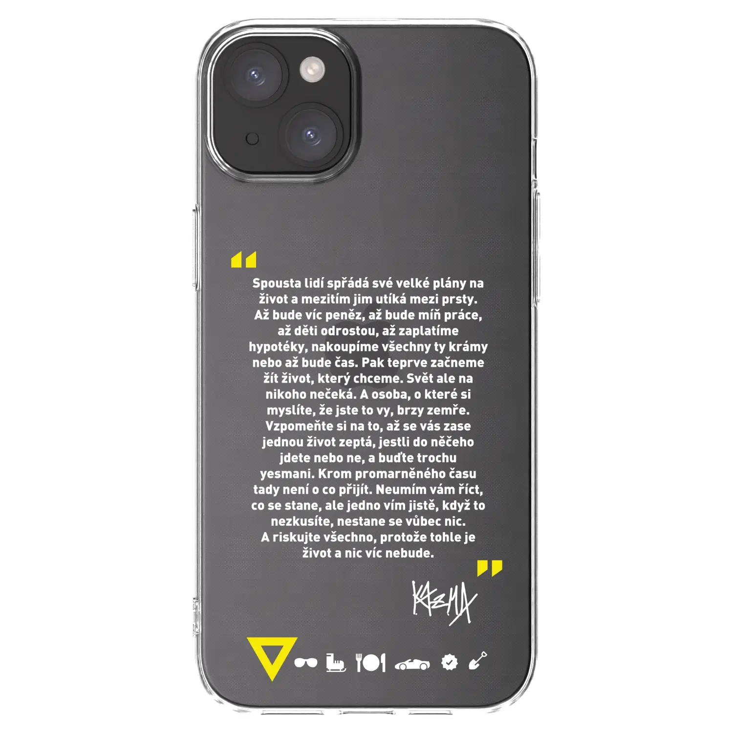 Silikonový průhledný obal pro Apple iPhone 15 Plus - Kazma - BUĎTE TROCHU YESMANI