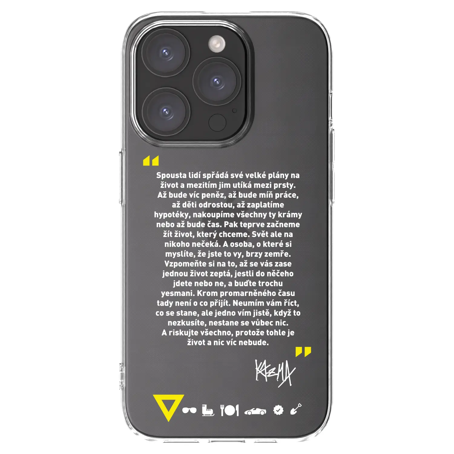 Silikonový průhledný obal pro Apple iPhone 15 Pro - Kazma - BUĎTE TROCHU YESMANI