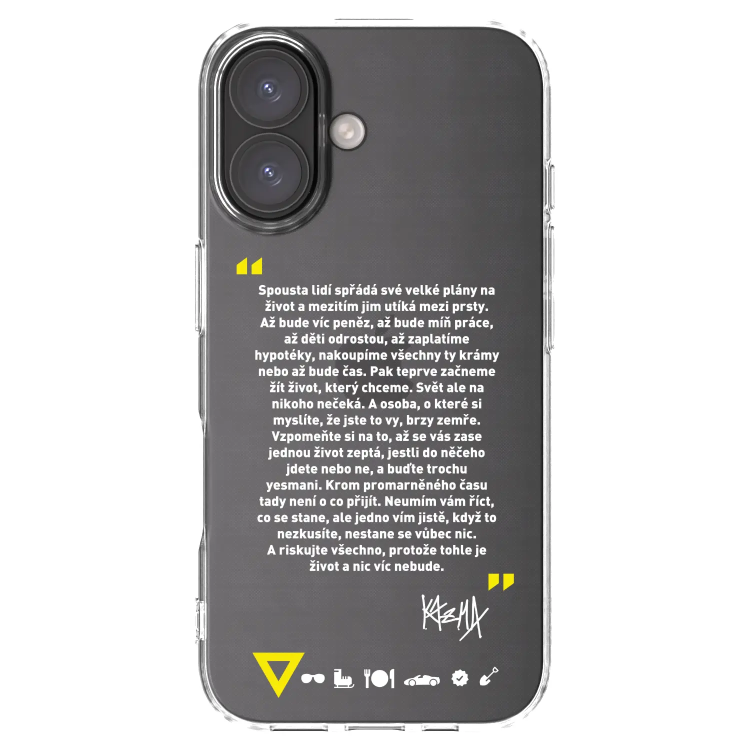 Silikonový průhledný obal pro Apple iPhone 16 - Kazma - BUĎTE TROCHU YESMANI