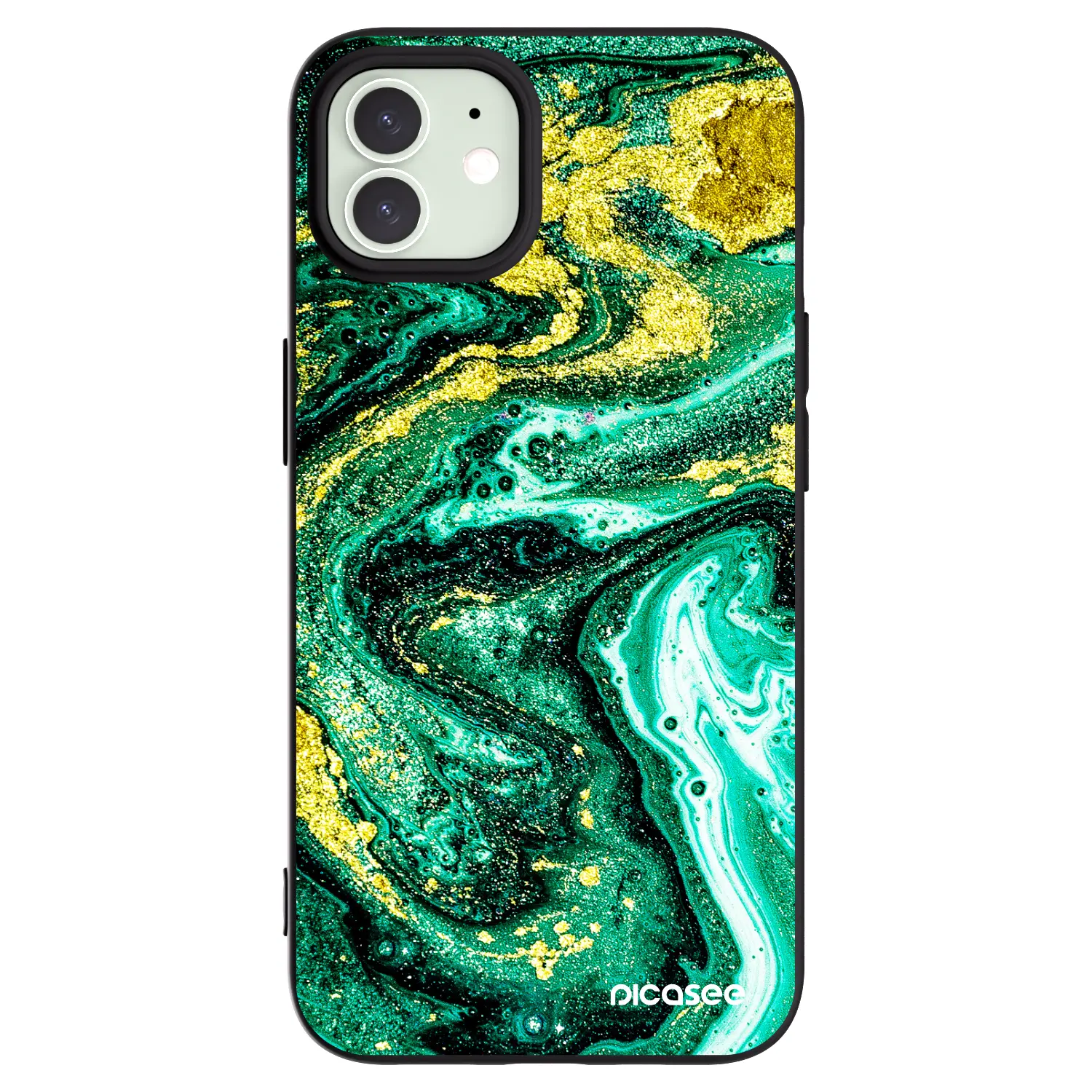 Silikonový černý obal pro Apple iPhone 12 Pro - Green Gold