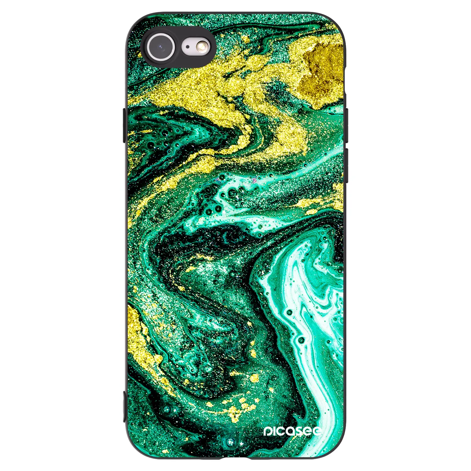 Silikonový černý obal pro Apple iPhone SE 2022 - Green Gold
