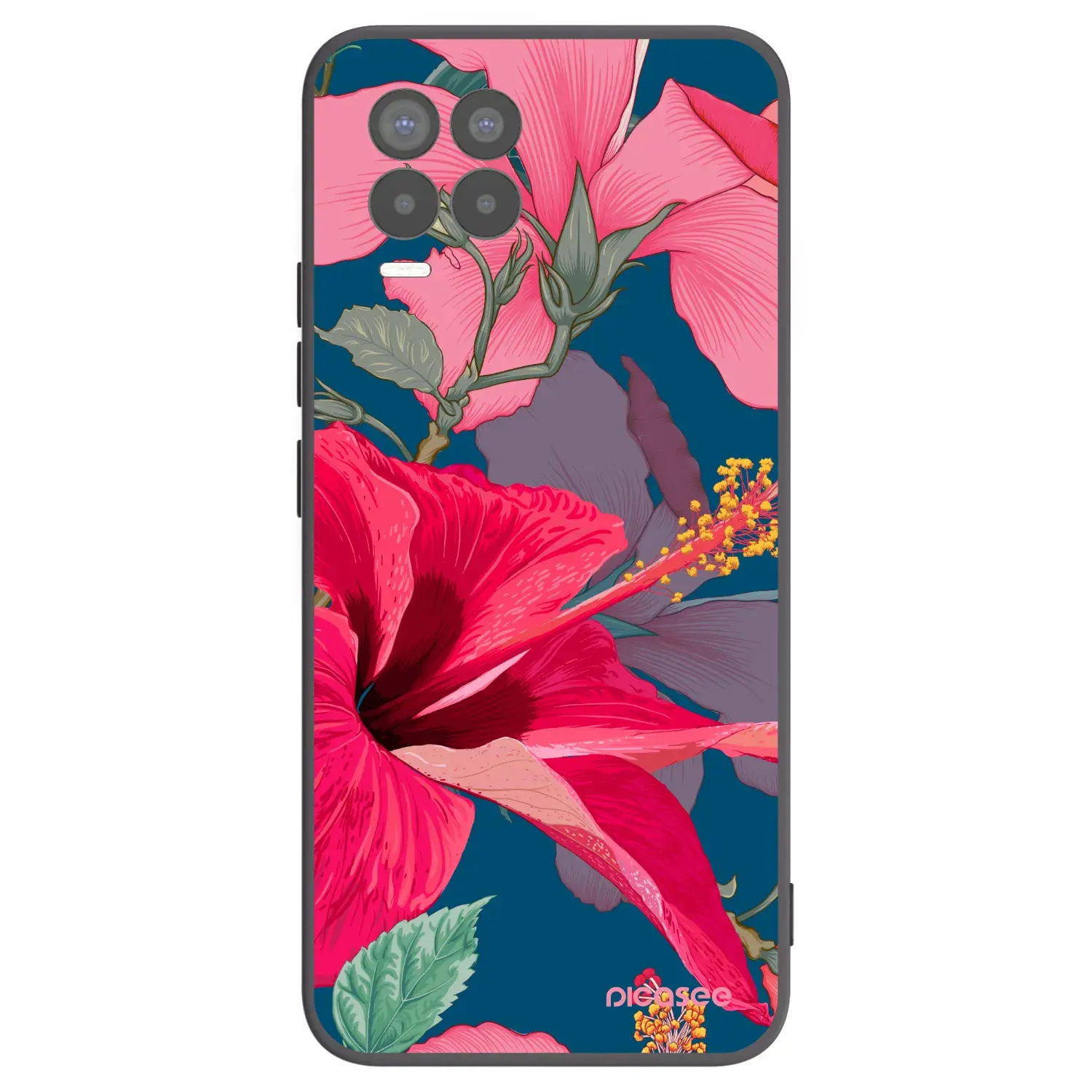 Silikonový černý obal pro Realme 8 Pro - Hibiscus