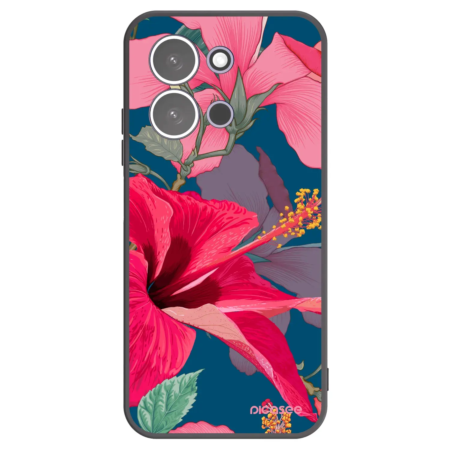 Silikonový černý obal pro Xiaomi Redmi 15C 5G - Hibiscus