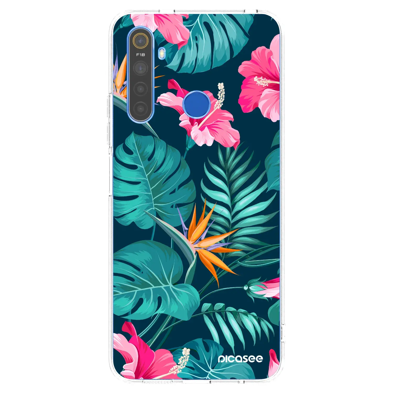 Silikonový průhledný obal pro Realme 5 - Pink Monstera