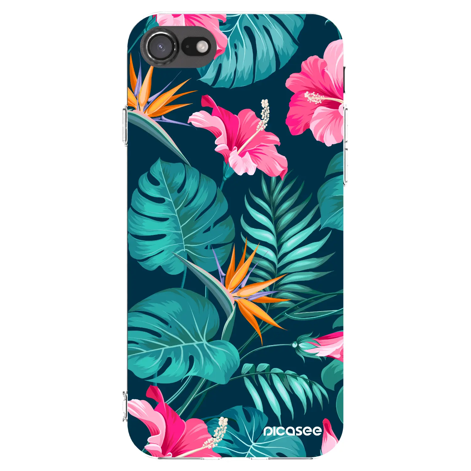 Silikonový průhledný obal pro Apple iPhone SE 2022 - Pink Monstera
