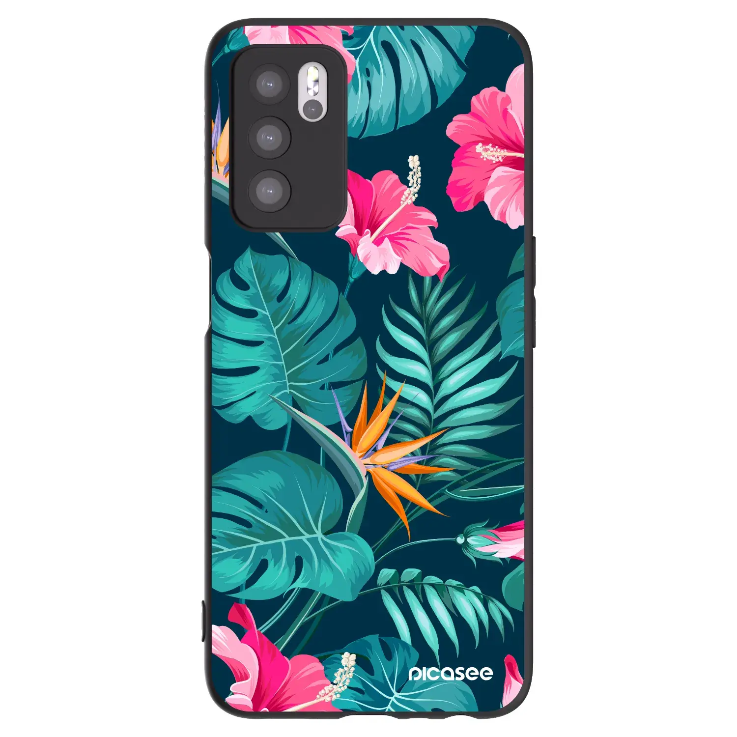 Silikonový černý obal pro OPPO A16s - Pink Monstera