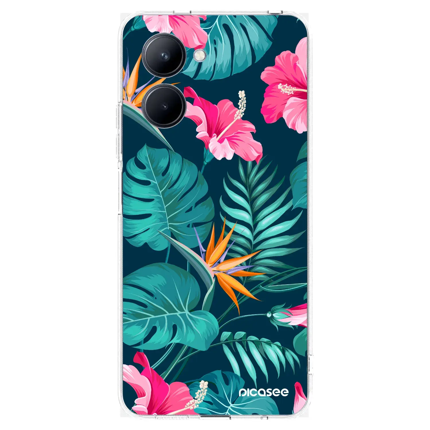 Silikonový průhledný obal pro Realme C33 (2023) - Pink Monstera