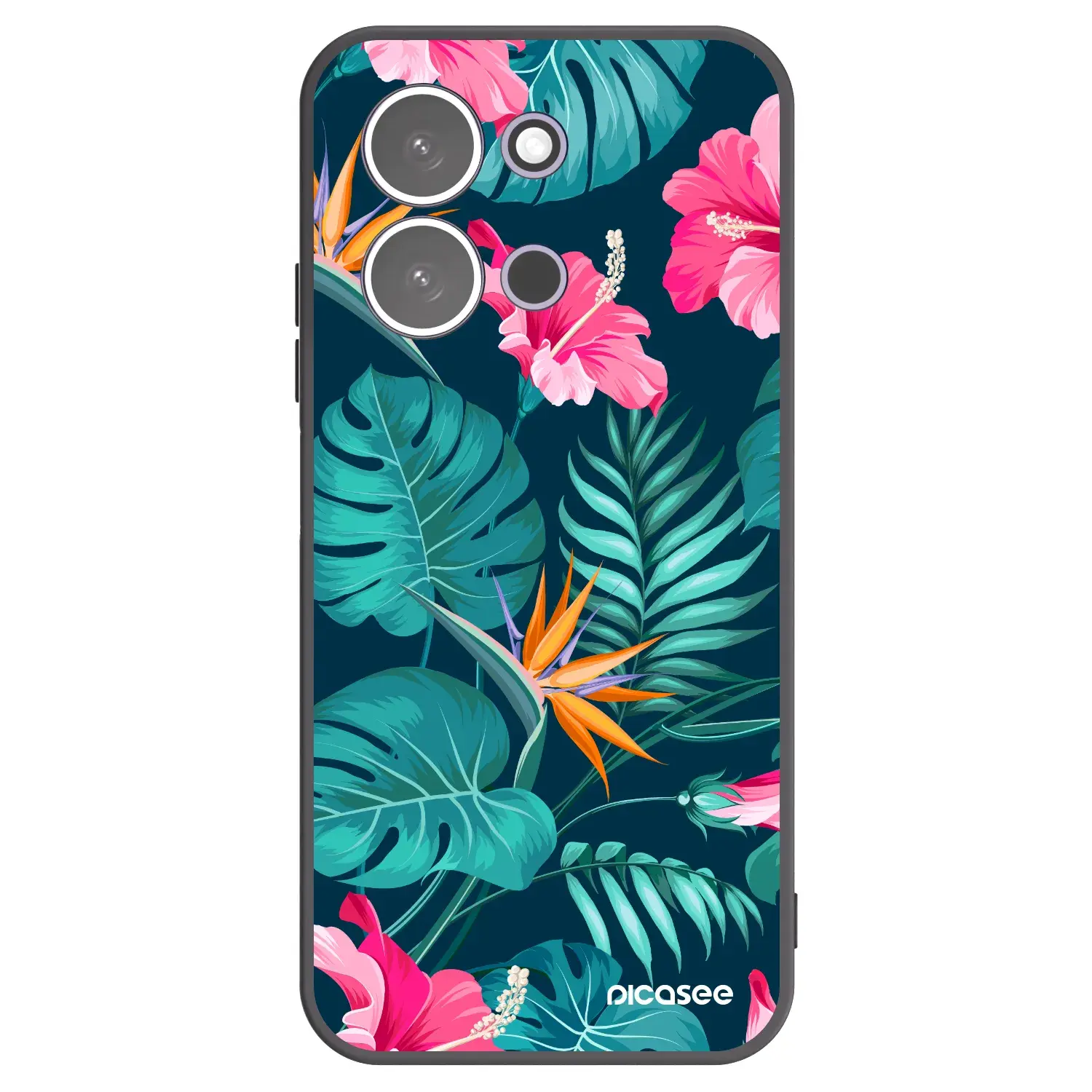 Silikonový černý obal pro Xiaomi Redmi 15C 5G - Pink Monstera