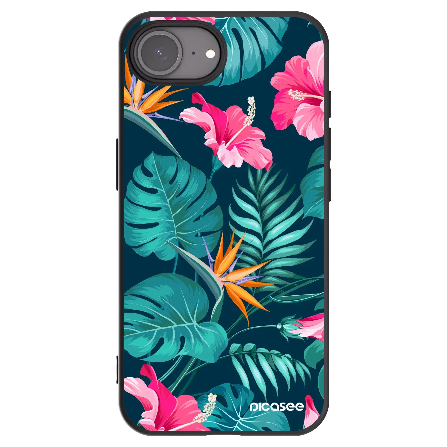 Silikonový černý obal pro Apple iPhone 17e - Pink Monstera