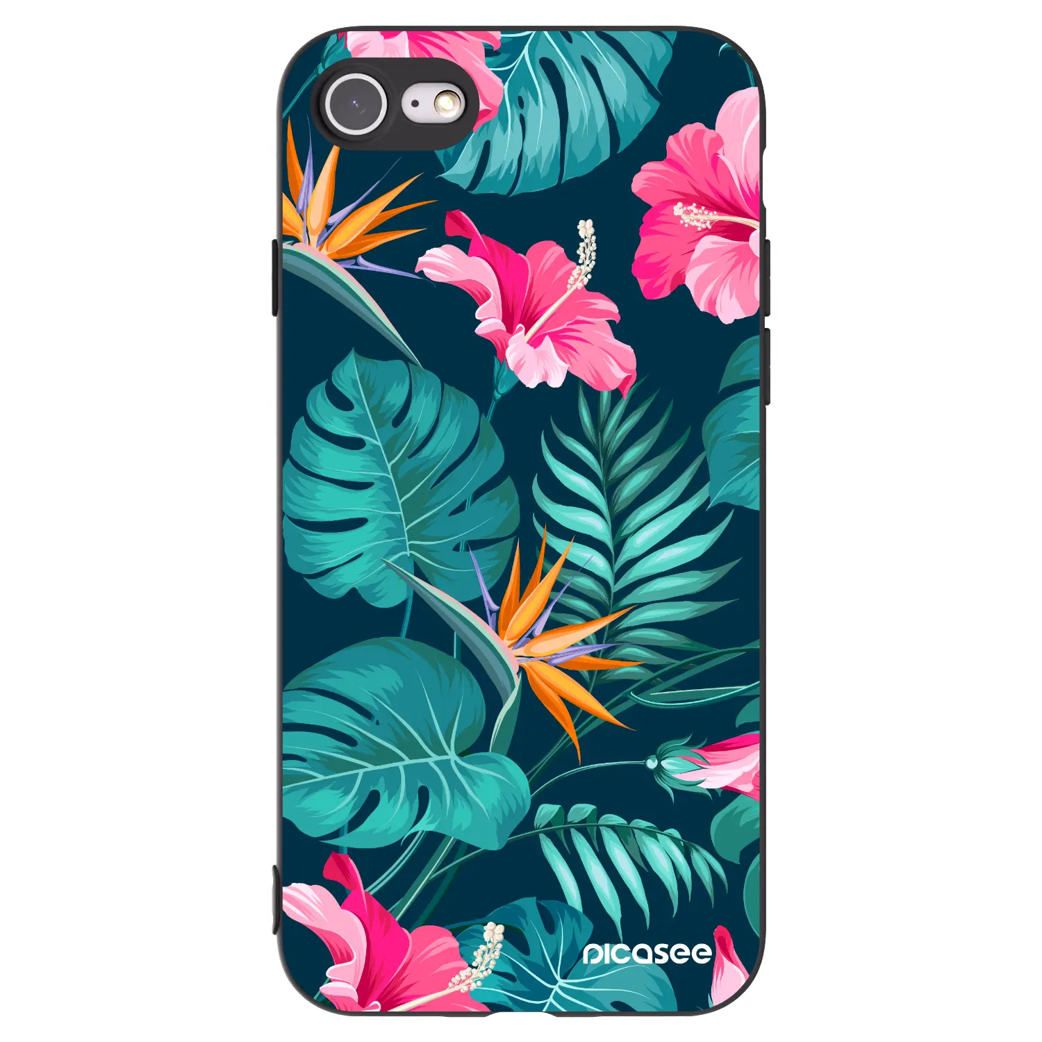 Silikonový černý obal pro Apple iPhone SE 2020 - Pink Monstera
