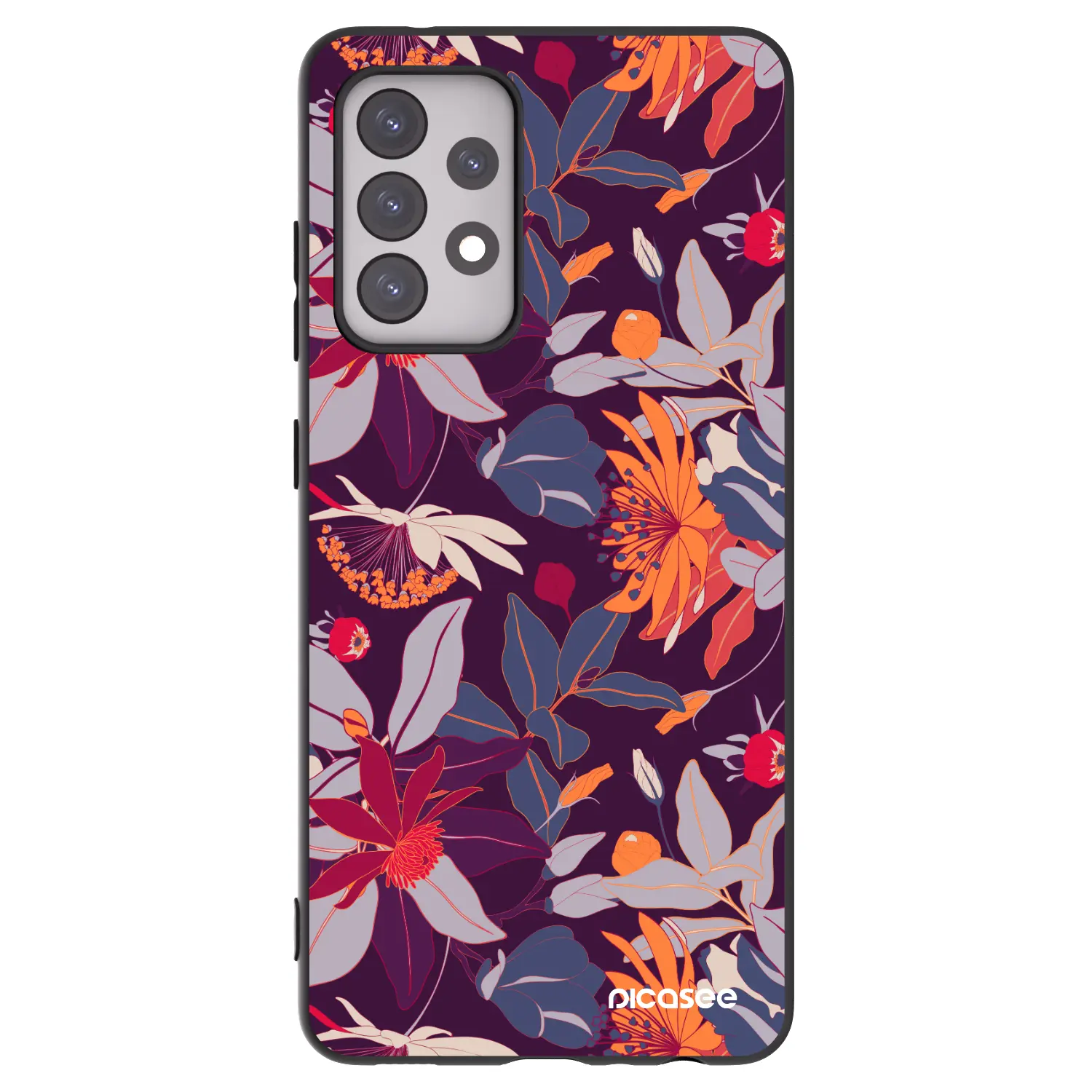 Silikonový černý obal pro Samsung Galaxy A52s 5G A528B - Purple Leaf