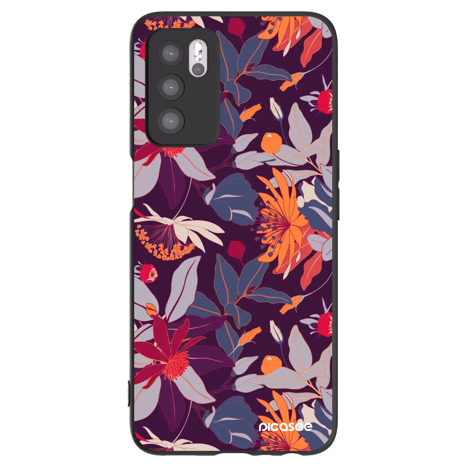 Silikonový černý obal pro OPPO A16s - Purple Leaf