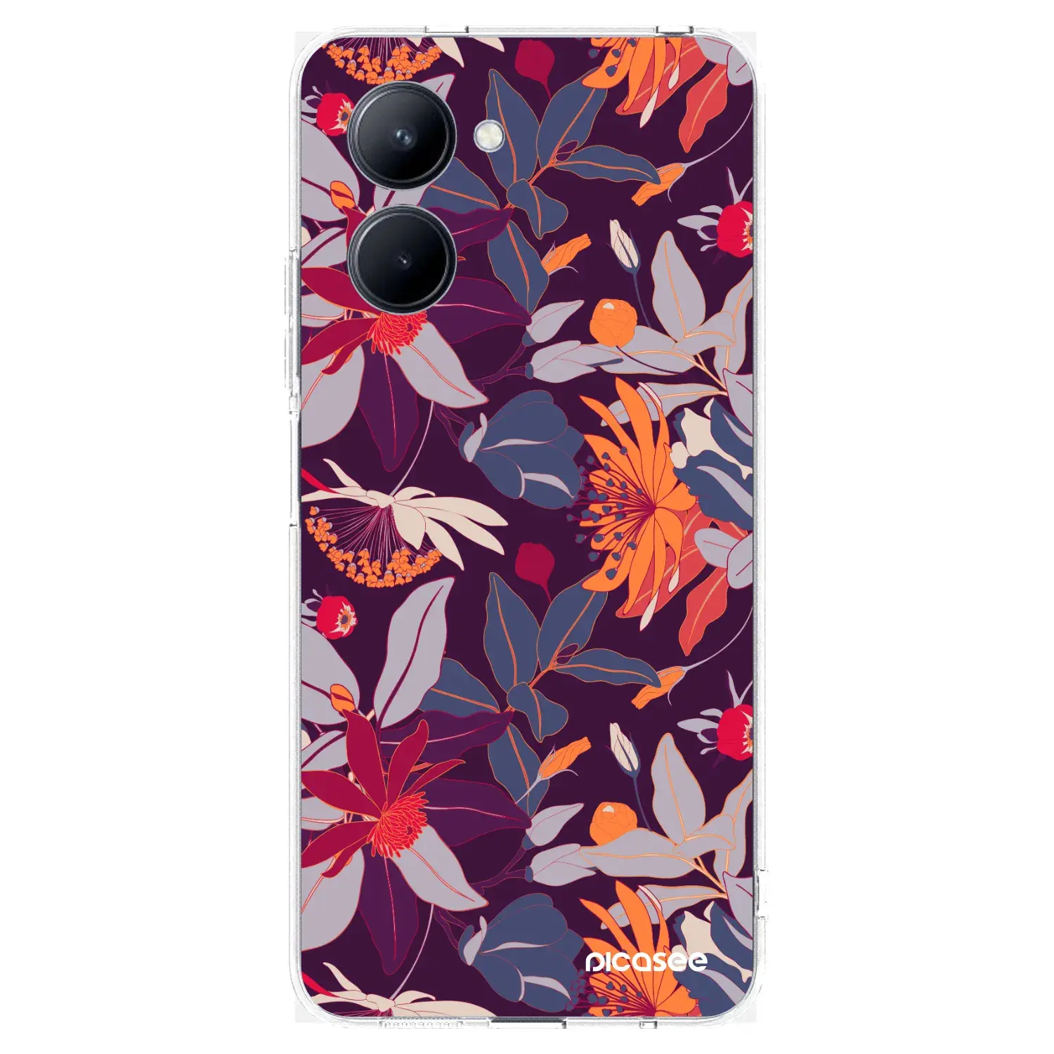 Silikonový průhledný obal pro Realme C33 (2023) - Purple Leaf