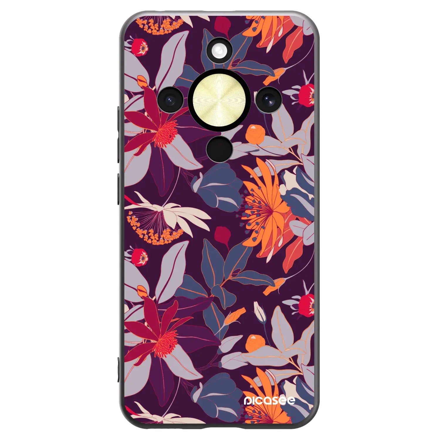Silikonový černý obal pro Honor Magic8 Lite 5G - Purple Leaf