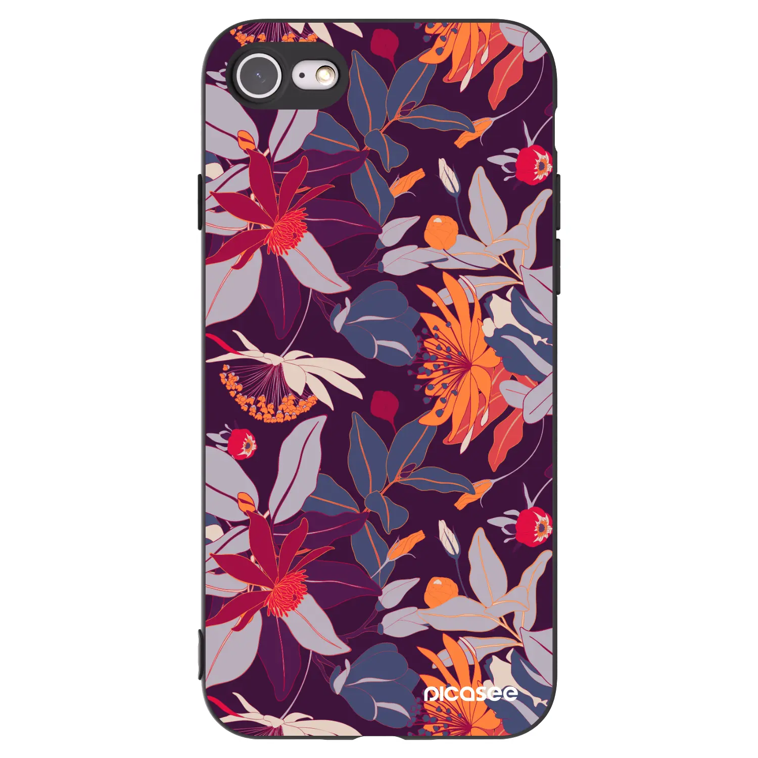 Silikonový černý obal pro Apple iPhone SE 2020 - Purple Leaf