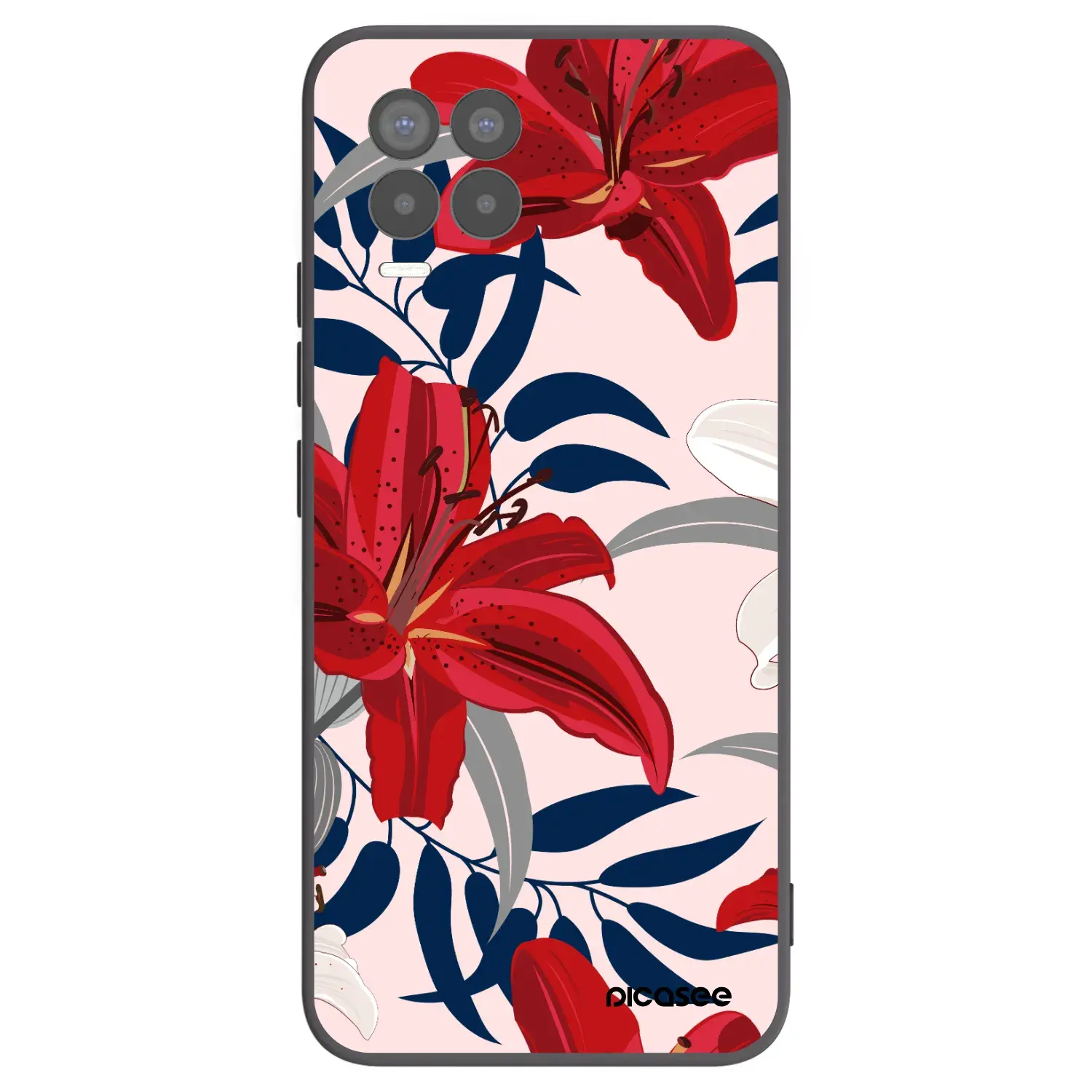 Silikonový černý obal pro Realme 8 Pro - Red Lily