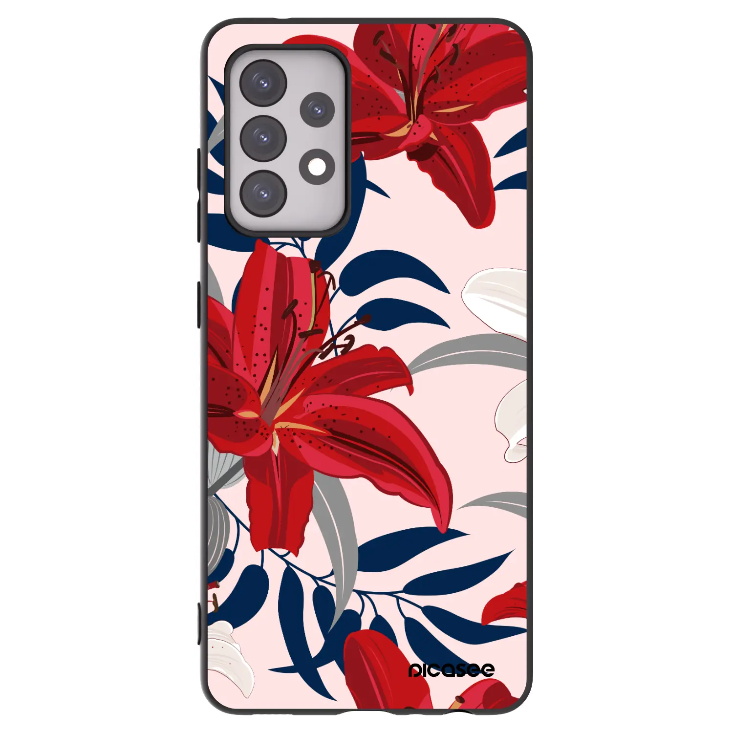 Silikonový černý obal pro Samsung Galaxy A52s 5G A528B - Red Lily