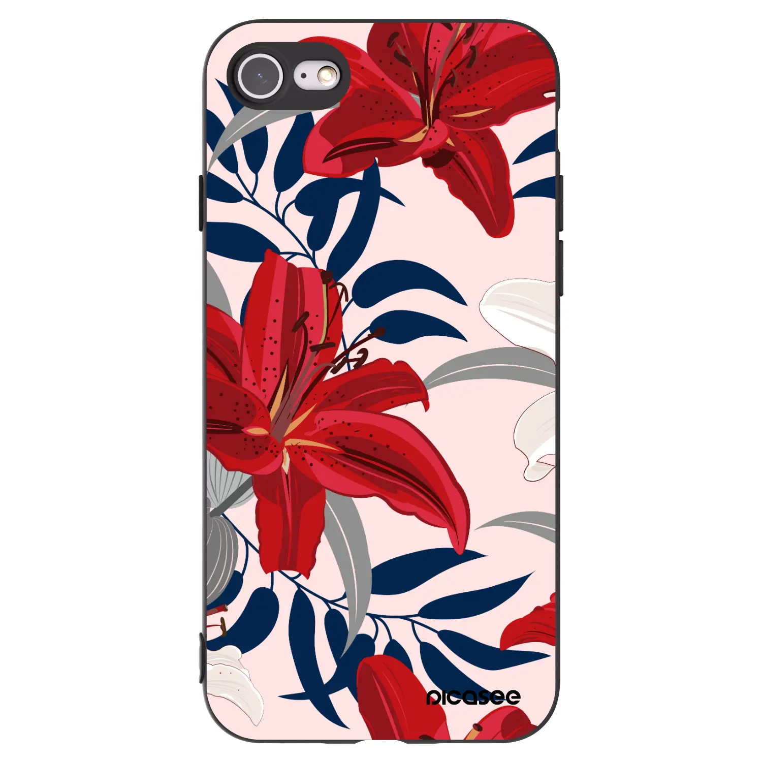Silikonový černý obal pro Apple iPhone SE 2022 - Red Lily
