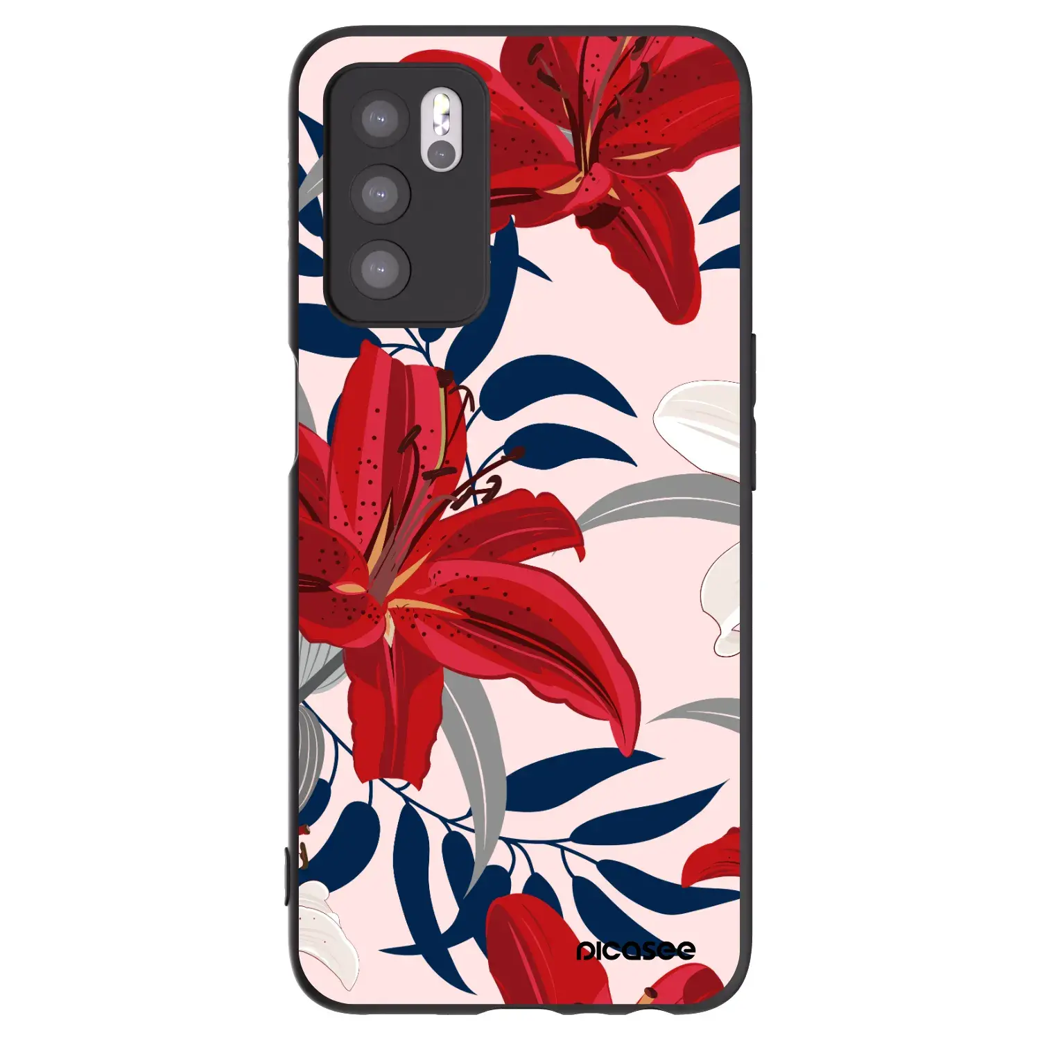Silikonový černý obal pro OPPO A16s - Red Lily