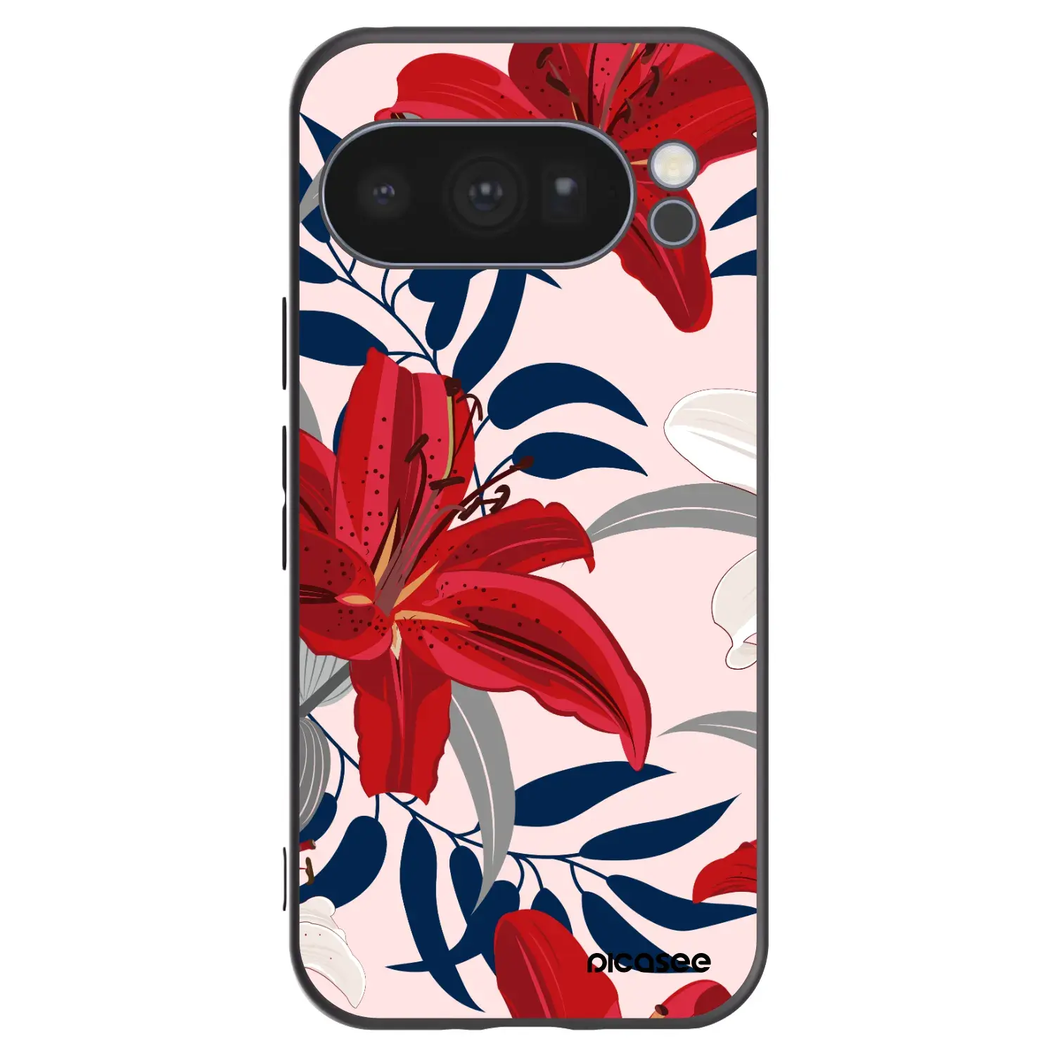 Silikonový černý obal pro Google Pixel 10 Pro - Red Lily