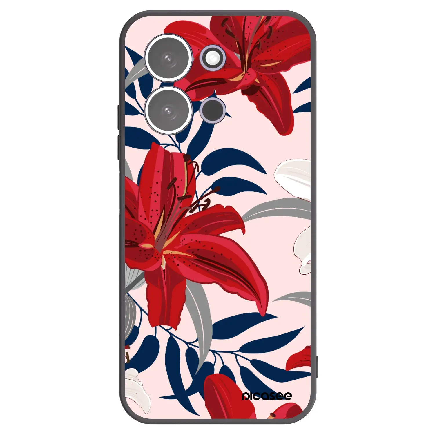 Silikonový černý obal pro Xiaomi Redmi 15C 5G - Red Lily