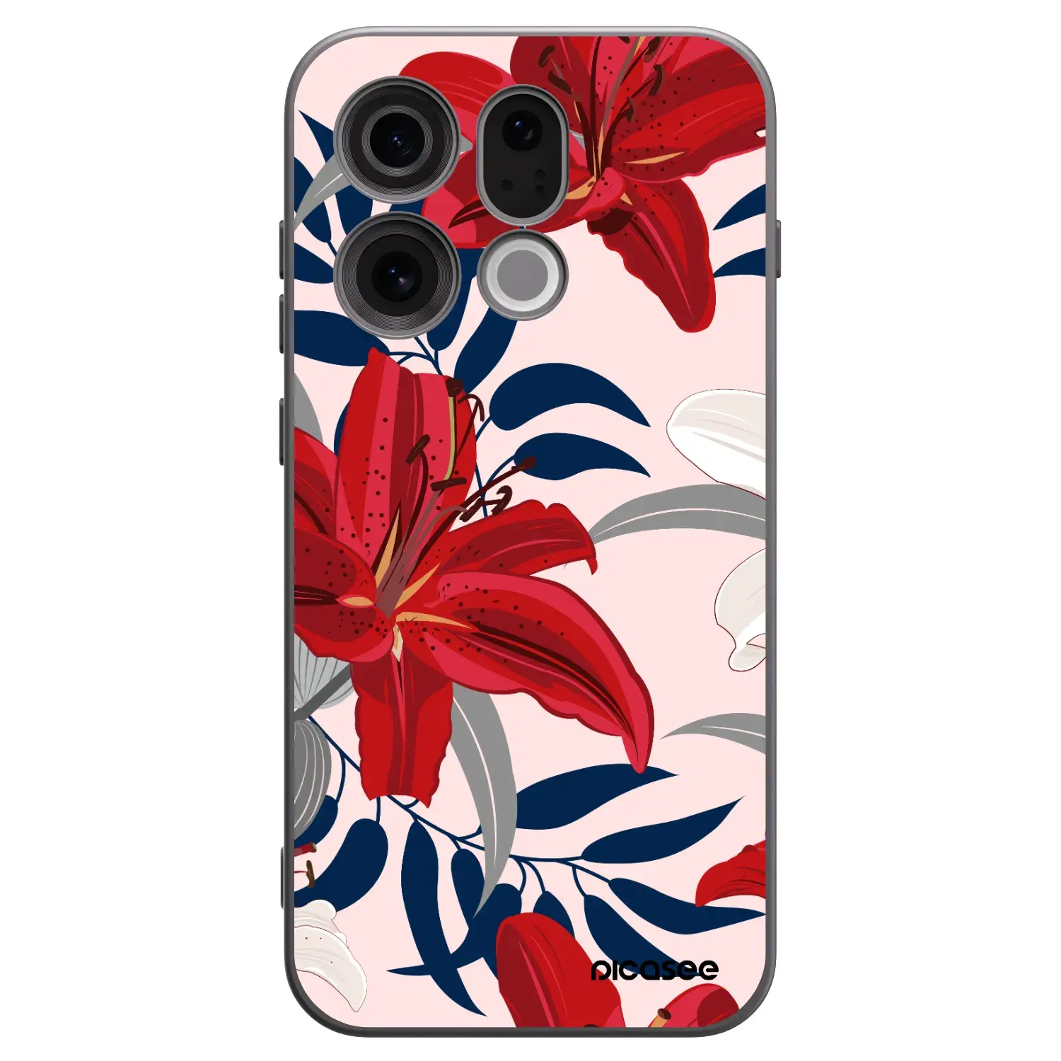 Silikonový černý obal pro OPPO Find X9 - Red Lily
