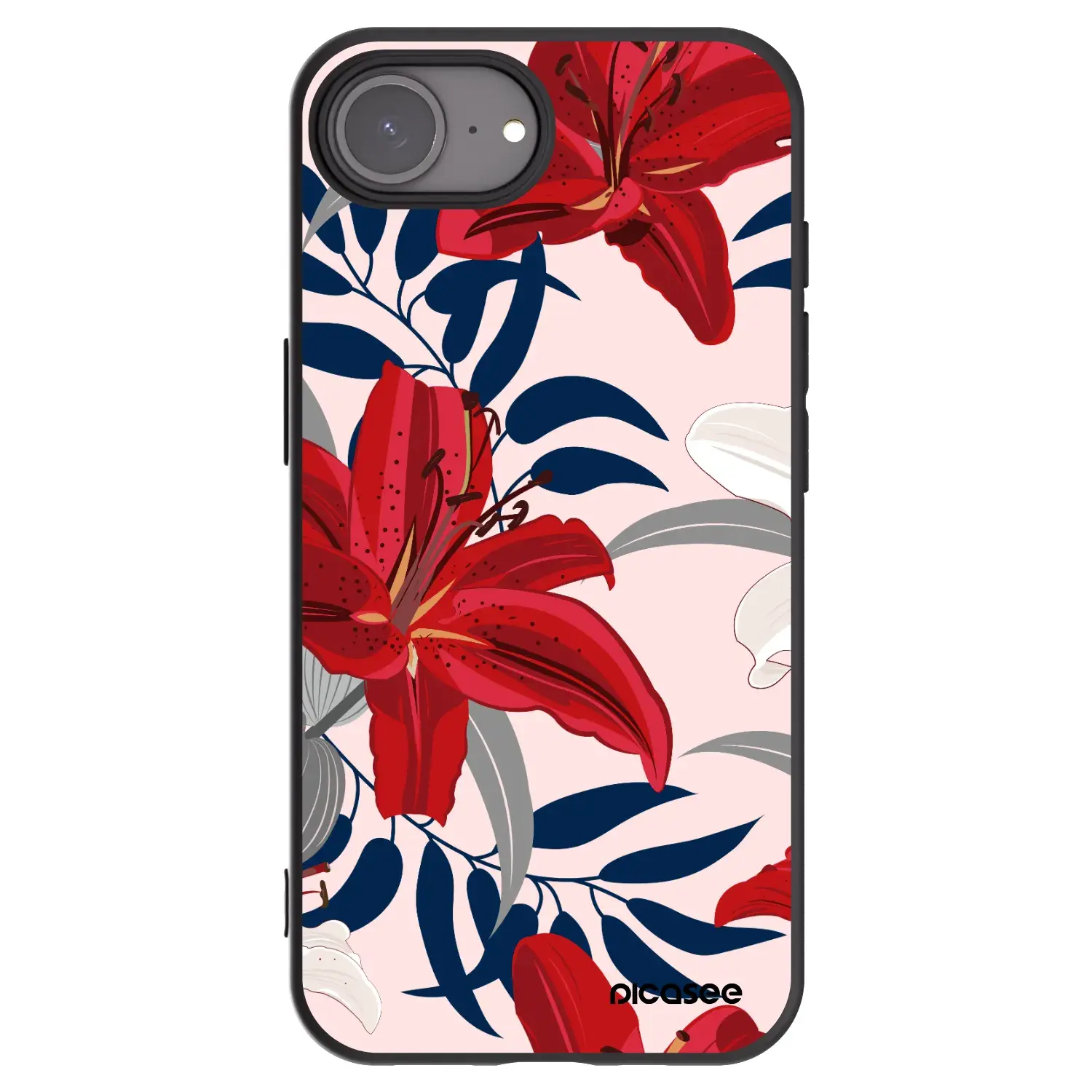 Silikonový černý obal pro Apple iPhone 17e - Red Lily