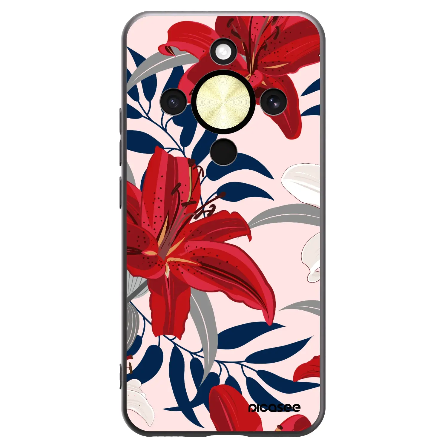 Silikonový černý obal pro Honor Magic8 Lite 5G - Red Lily