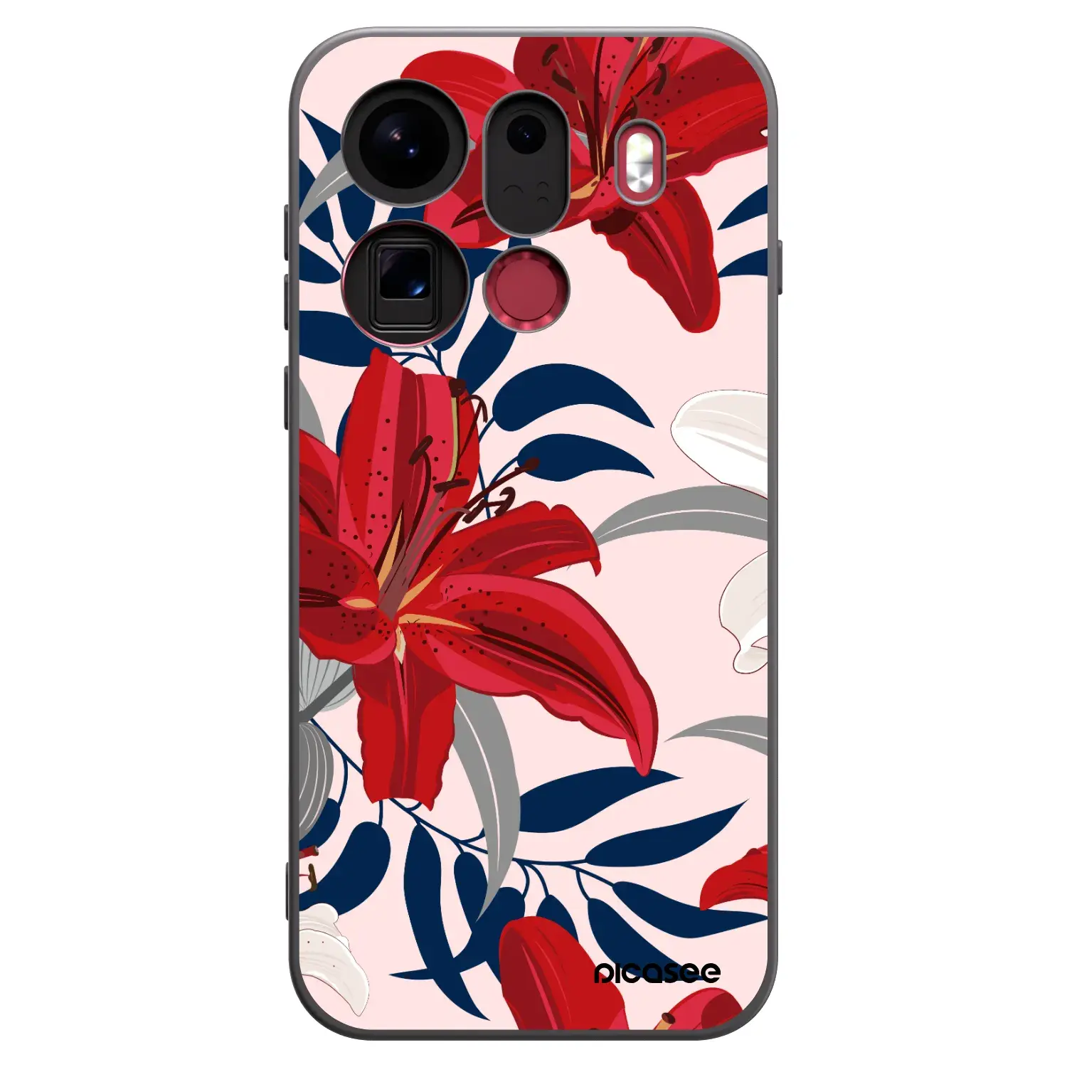 Silikonový černý obal pro OPPO Find X9 Pro - Red Lily