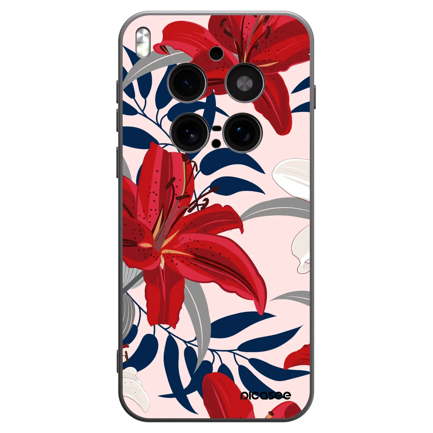 Silikonový černý obal pro Vivo X300 Pro - Red Lily