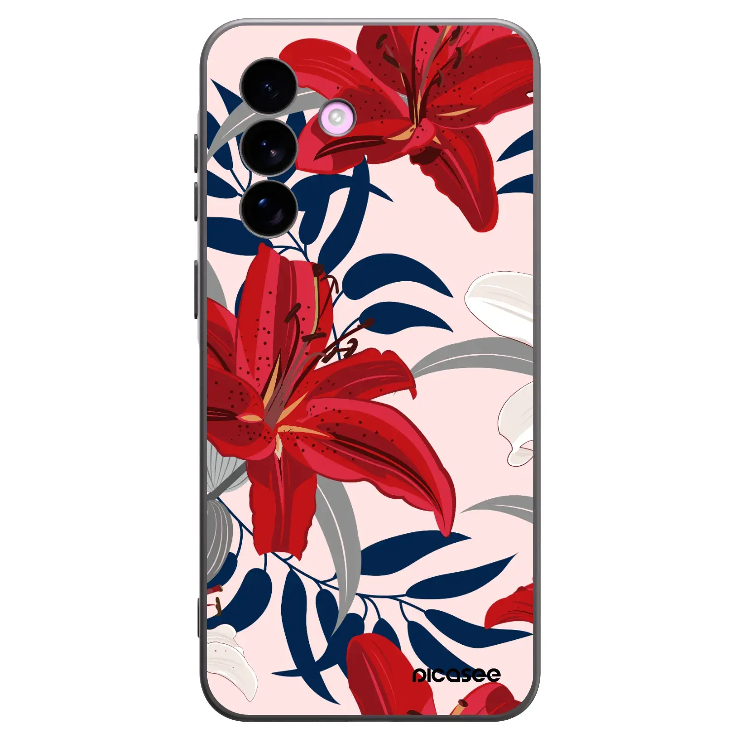 Silikonový černý obal pro Samsung Galaxy A57 5G - Red Lily