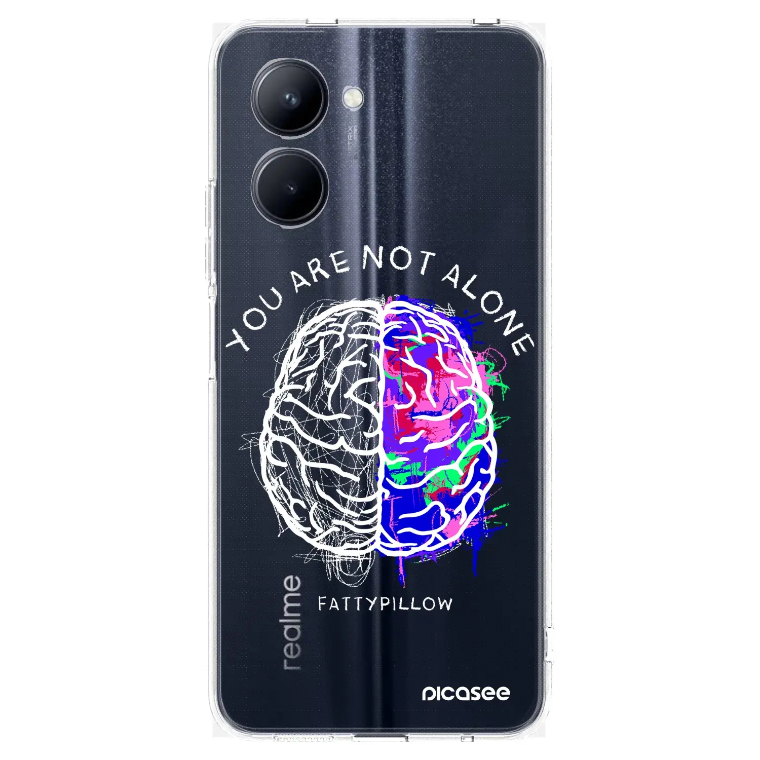 Silikonový průhledný obal pro Realme C33 (2023) - Brain - White