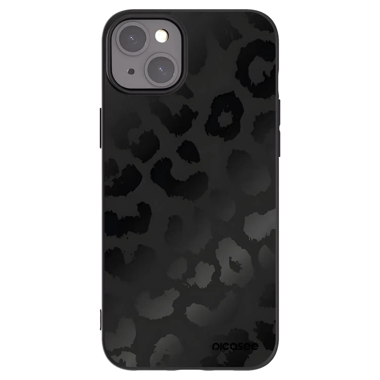 Silikonový černý obal pro Apple iPhone 15 Plus - Midnight Leopard
