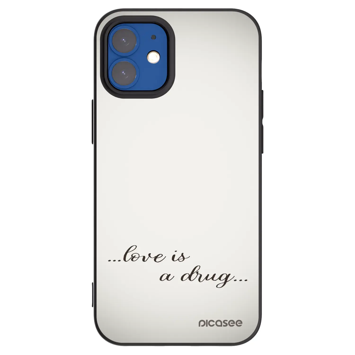 Silikonový černý obal pro Apple iPhone 12 mini - Love is a drug