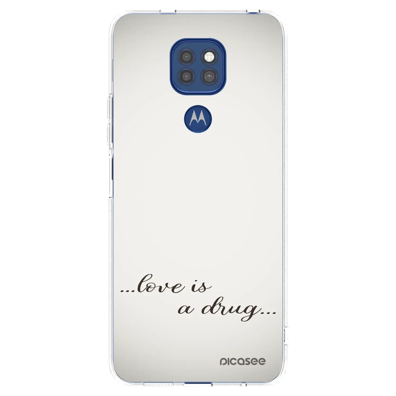 Silikonový průhledný obal pro Motorola Moto G9 Play - Love is a drug