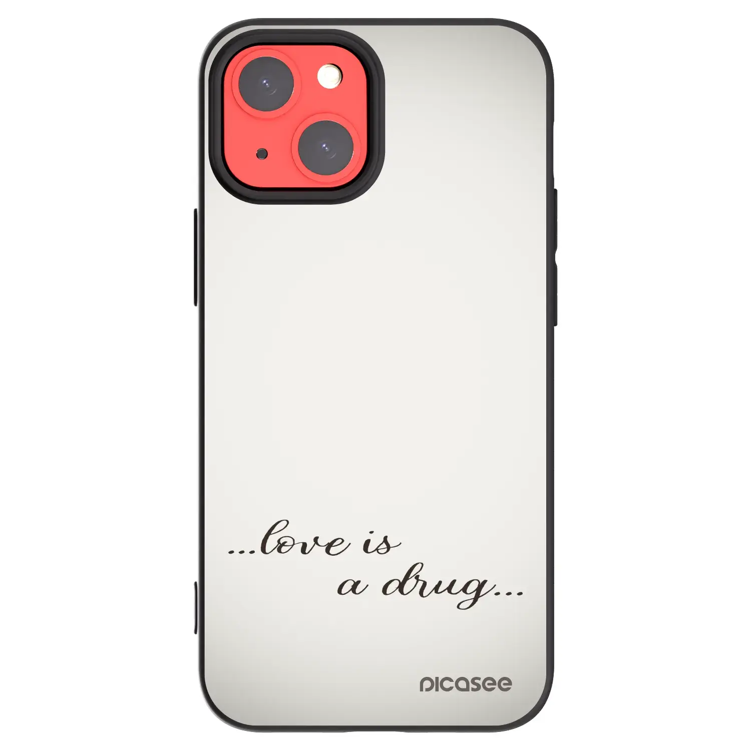 Silikonový černý obal pro Apple iPhone 13 mini - Love is a drug
