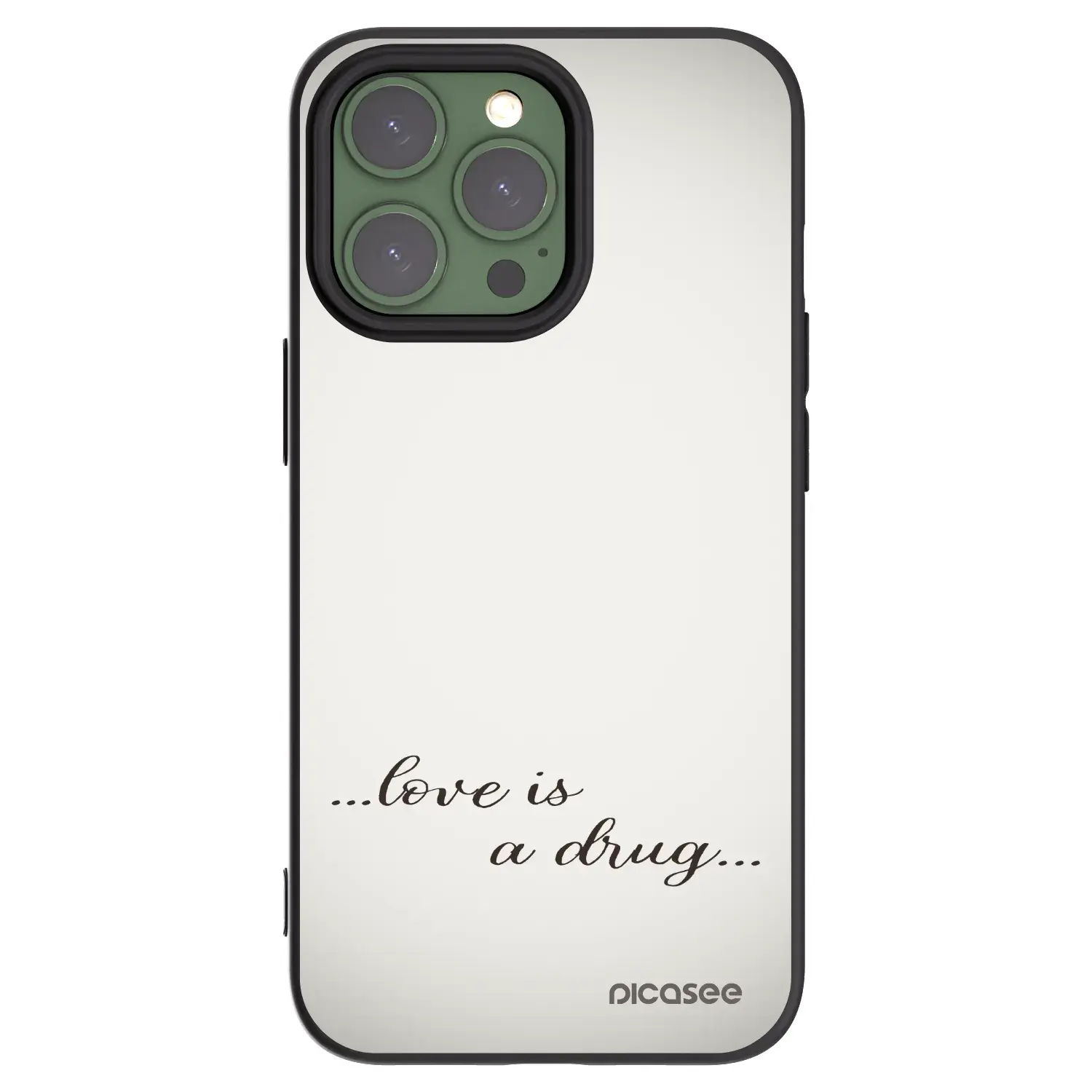Silikonový černý obal pro Apple iPhone 13 Pro - Love is a drug