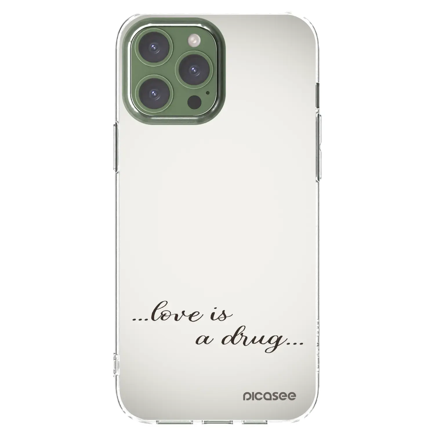 Silikonový průhledný obal pro Apple iPhone 13 Pro Max - Love is a drug